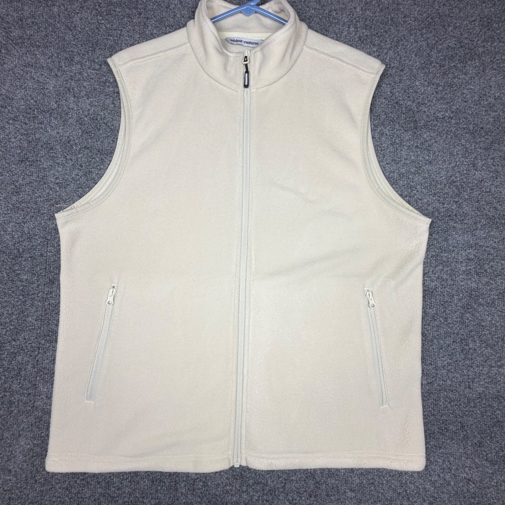 Outdoor Ventures Fleece Vest Mens Large Full Zip Cream‎ Beige Lightweight